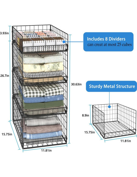 Organizador de Closet Cidaziya 4 Niveles Plegable Negro