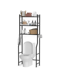 Estante de baño GloTika 3 niveles negro, ahorrador de espacio