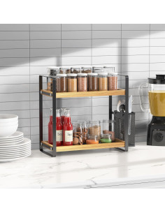 Organizador de Encimera de Baño LEMIKKLE Madera Natural 2