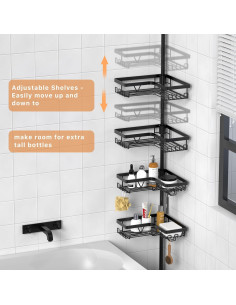 Organizador de Ducha de Esquina KEGII Negro Ajustable 63,5-290,9 cm 2