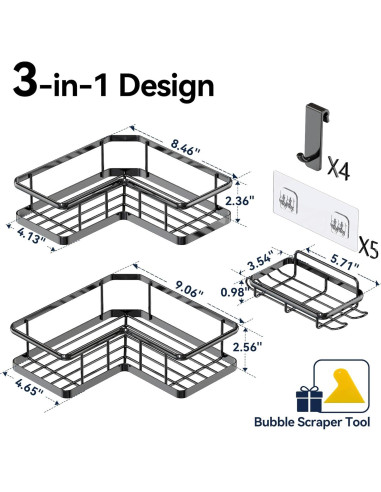 Organizador de Ducha Esquinero YASONIC 3 Estantes Negro