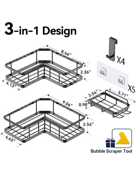 Organizador de Ducha Esquinero YASONIC 3 Estantes Negro