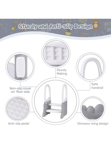 Taburete para Niños Ronipic 2 Pasos Antideslizante Blanco