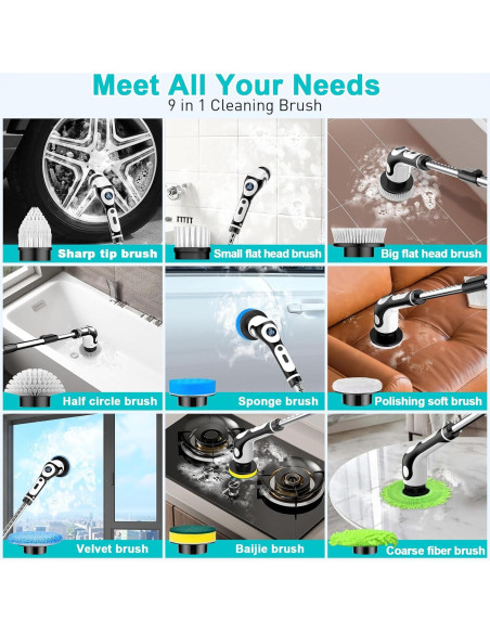 Limpiador Eléctrico Giratorio XIAQILAUS con 9 Cabezas