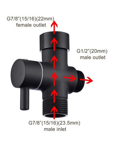 Válvula T 3 Vías Latón CIENCIA Adaptador Bidet Negro