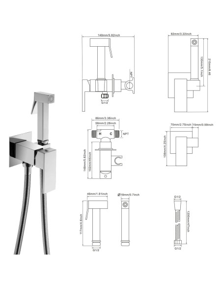 Rociador de Bidet de Mano Gaosin Cromo Agua Caliente y Fría Rociador de Bidet de Mano Gaosin Cromo Agua Caliente y Fría
