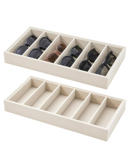 Organizador de Gafas Juexica 2 Pcs Terciopelo Beige 6 Compartimentos
