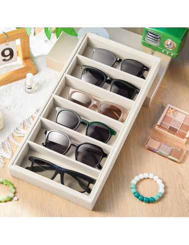 Organizador de Gafas Juexica 2 Pcs Terciopelo Beige 6 Compartimentos