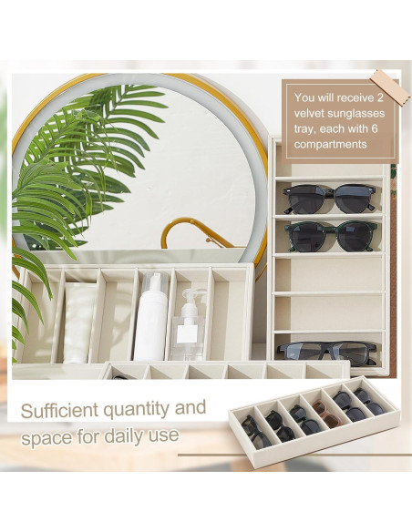 Organizador de Gafas Juexica 2 Pcs Terciopelo Beige 6 Compartimentos