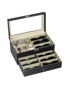 Caja de Relojes y Gafas AUTOARK 15 Compartimentos Negro