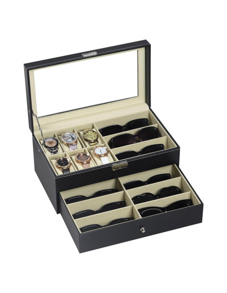 Caja de Relojes y Gafas AUTOARK 15 Compartimentos Negro