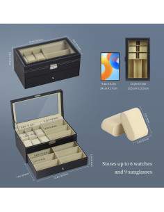 Caja de Relojes y Gafas AUTOARK 15 Compartimentos Negro 2