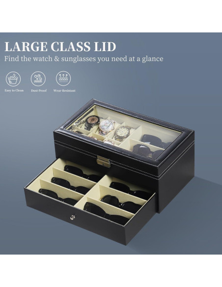 Caja de Relojes y Gafas AUTOARK 15 Compartimentos Negro