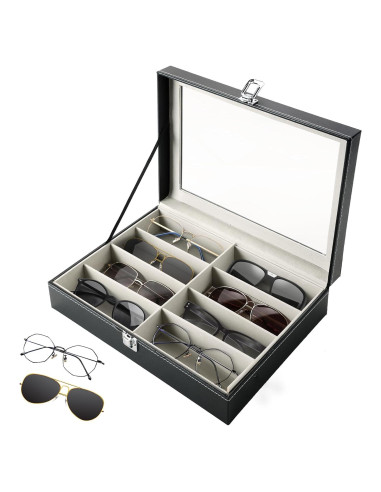 Caja de Almacenamiento para Gafas FLKQC Negra 8 Compartimentos