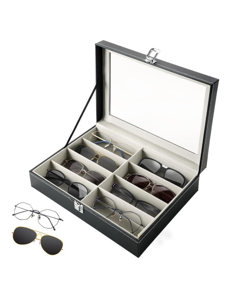 Caja de Almacenamiento para Gafas FLKQC Negra 8 Compartimentos Caja de Almacenamiento para Gafas FLKQC Negra 8 Compartimentos
