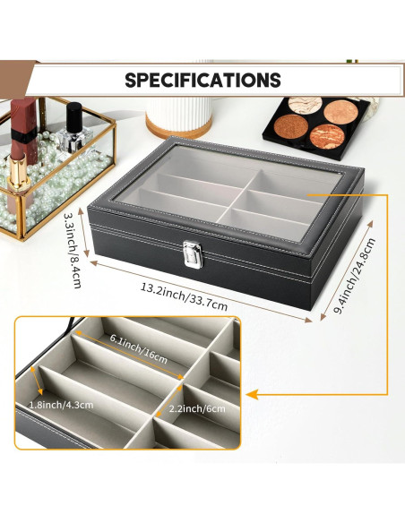 Caja de Almacenamiento para Gafas FLKQC Negra 8 Compartimentos Caja de Almacenamiento para Gafas FLKQC Negra 8 Compartimentos