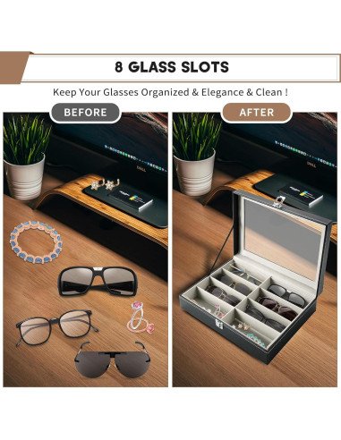 Caja de Almacenamiento para Gafas FLKQC Negra 8 Compartimentos