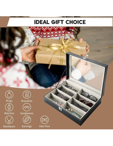 Caja de Almacenamiento para Gafas FLKQC Negra 8 Compartimentos