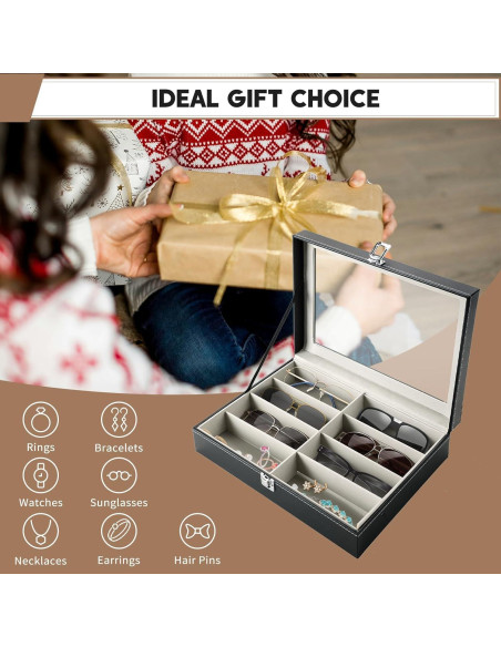 Caja de Almacenamiento para Gafas FLKQC Negra 8 Compartimentos Caja de Almacenamiento para Gafas FLKQC Negra 8 Compartimentos