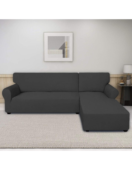 Cubiertas de Sofá Seccional PureFit Gris Oscuro 2 Pcs