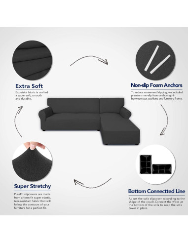 Cubiertas de Sofá Seccional PureFit Gris Oscuro 2 Pcs
