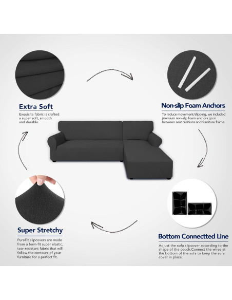 Cubiertas de Sofá Seccional PureFit Gris Oscuro 2 Pcs