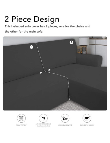 Cubiertas de Sofá Seccional PureFit Gris Oscuro 2 Pcs