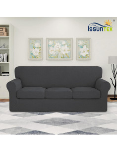 Funda de Sofá ISSUNTEX Gris Oscuro 4 Piezas Elástica 2