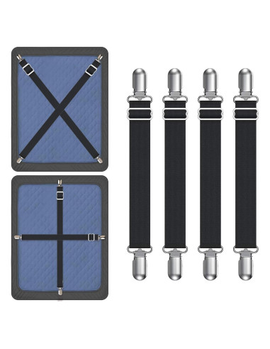 Correas Sostenedor Fundas Sofá Elásticas Ajustables 4 Pcs Negro