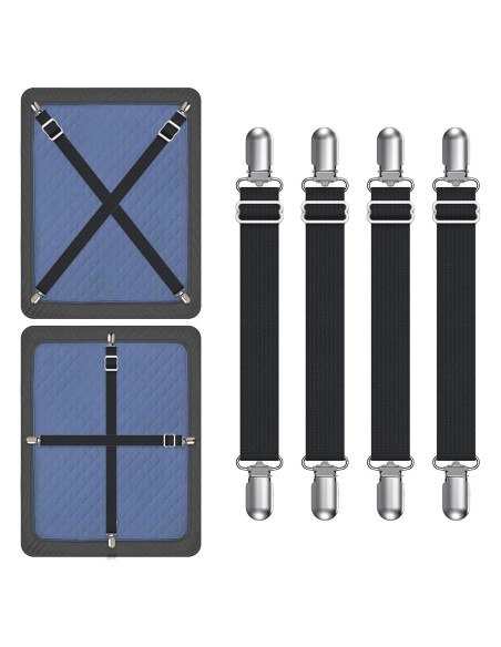 Correas Sostenedor Fundas Sofá Elásticas Ajustables 4 Pcs Negro