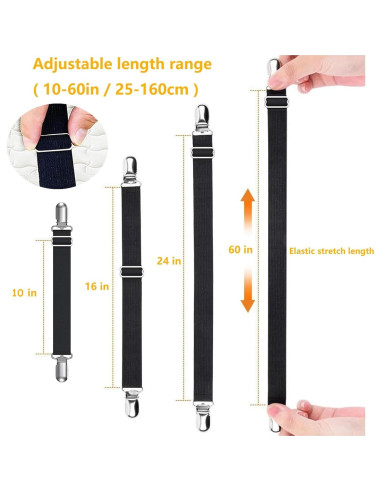 Correas Sostenedor Fundas Sofá Elásticas Ajustables 4 Pcs Negro