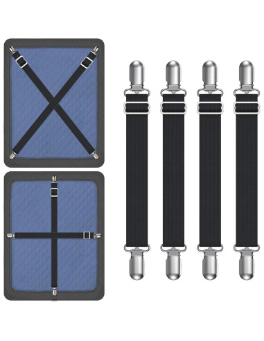 Correas Sostenedor Fundas Sofá Elásticas Ajustables 4 Pcs Negro