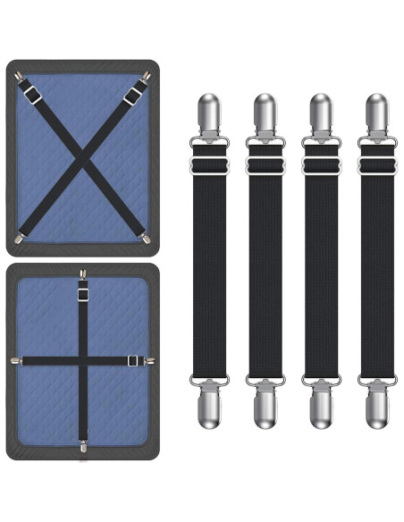 Correas Sostenedor Fundas Sofá Elásticas Ajustables 4 Pcs Negro