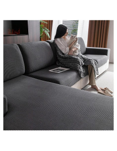 Funda de Sofá Seccional OHSIO Gris Oscuro Lavable Antideslizante