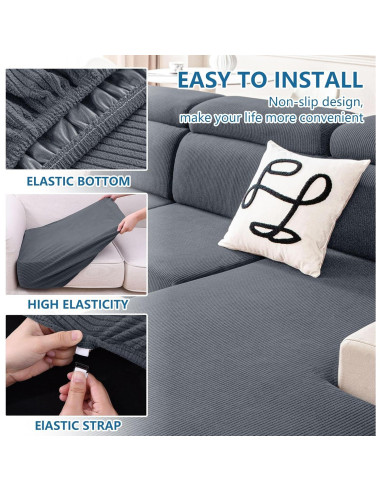 Funda de Sofá Impermeable Hyha 3 Piezas Gris Oscuro