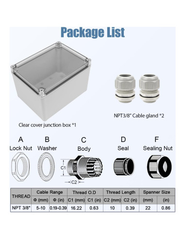 Caja de Conexiones LeMotech IP67 200x150x130mm Gris