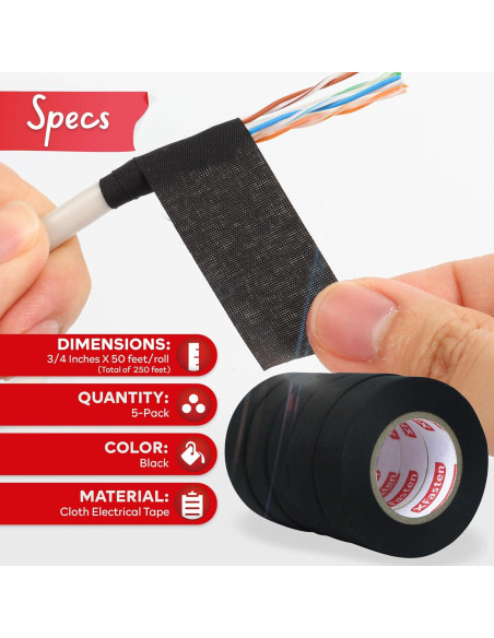 Cinta de Arnés de Alambre XFasten 2 cm x 15 m (5-Pack) Alta Temp