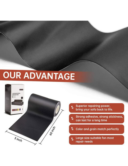 Kit de Parche Autoadhesivo de Cuero Negro Cindy's Tape 7,62x152,4cm Kit de Parche Autoadhesivo de Cuero Negro Cindy's Tape 7,62x152,4cm