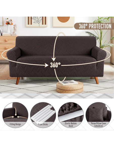 Funda de Sofá Ruaozz Chocolate 3 Plazas Antideslizante