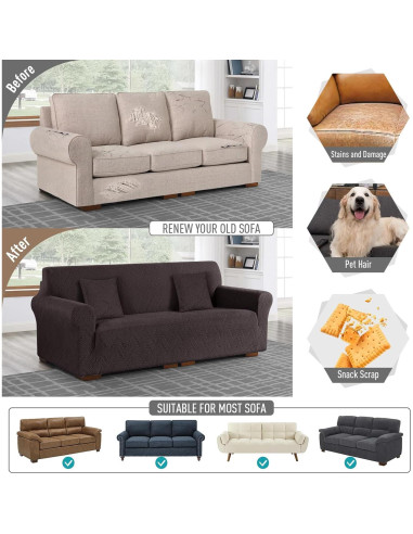 Funda de Sofá Ruaozz Chocolate 3 Plazas Antideslizante