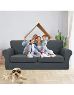 Funda de Sofá JIVINER 3 Piezas Loveseat XL Gris Oscuro 2