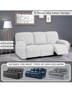 Funda de Sofá Reclinable ULTICOR 3 Asientos Jacquard Marfil 2