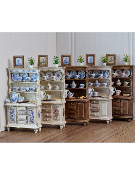 Vitrina Vintage Rosa 1:12 con Juego de Té Miniatura Vitrina Vintage Rosa 1:12 con Juego de Té Miniatura