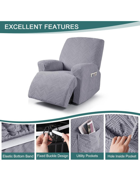 Cubierta de Sofá Reclinable Ruaozz 1 Plaza Gris Claro