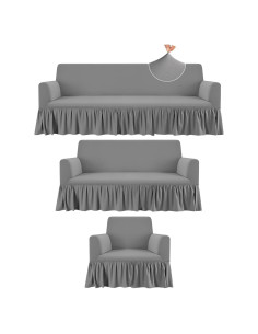 Juego de Fundas de Sofá 3 Piezas Fanfanwin Gris Seda de Leche