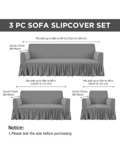Juego de Fundas de Sofá 3 Piezas Fanfanwin Gris Seda de Leche 2