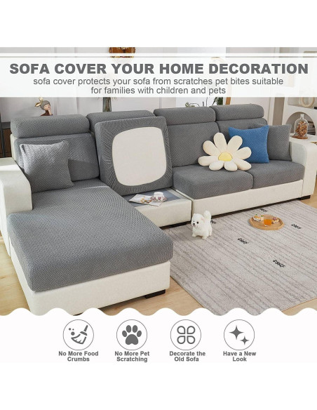 Funda elástica para sofá en L ELEOPTION gris 3 plazas