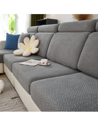 Funda elástica para sofá en L ELEOPTION gris 3 plazas