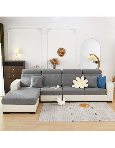Funda elástica para sofá en L ELEOPTION gris 3 plazas
