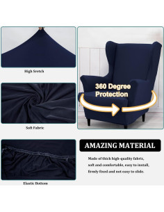 Funda de Sillón Wingback NILUOH 2 Piezas Color Marino 2